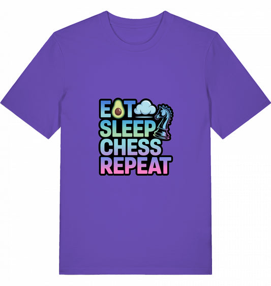 Schach T-Shirt Eat Sleep Chess Repeat Herren Männer Bio-Baumwolle Fairtrade