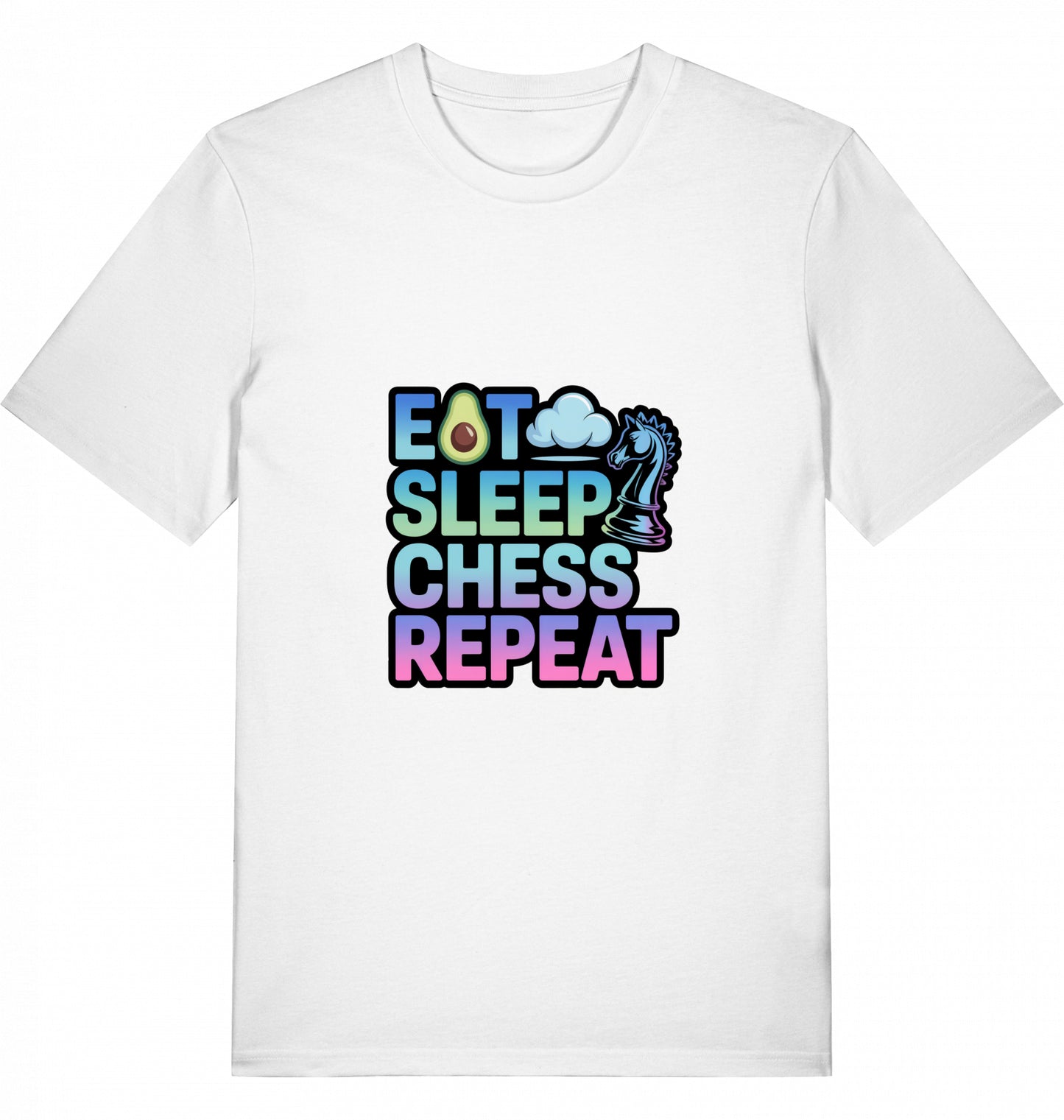 Schach T-Shirt Eat Sleep Chess Repeat Herren Männer Bio-Baumwolle Fairtrade