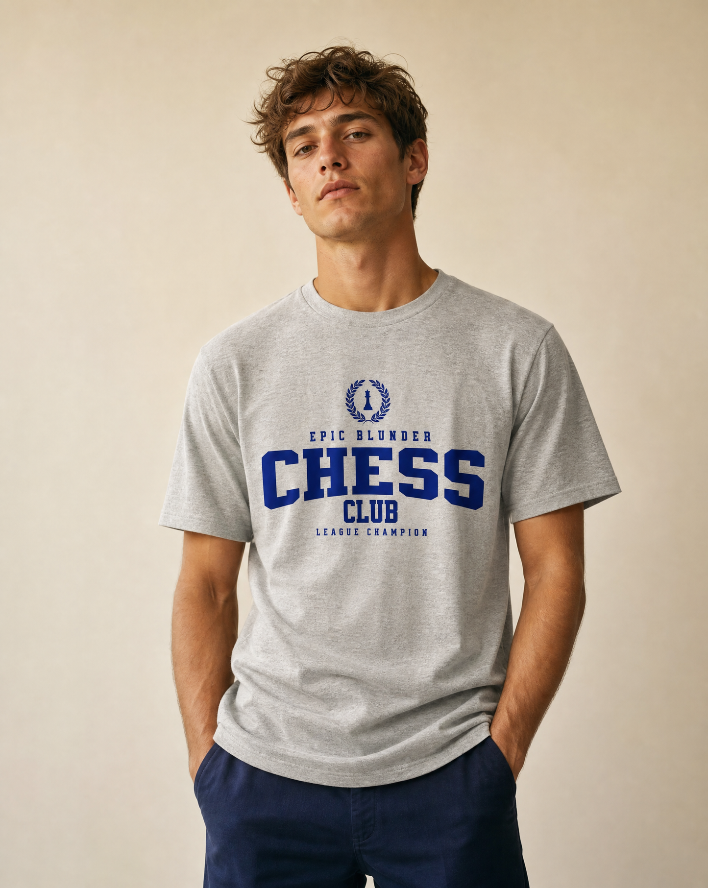 Schach T-Shirt Epic Blunder Chess Club Grau Blau