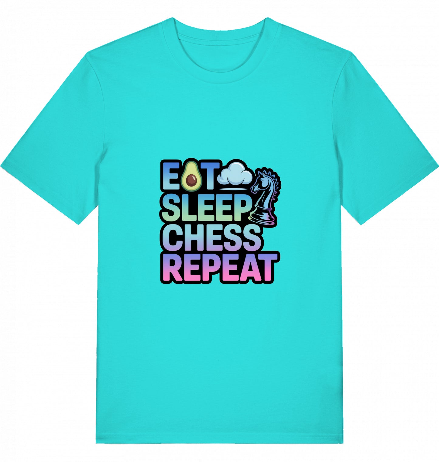 Schach T-Shirt Eat Sleep Chess Repeat Herren Männer Bio-Baumwolle Fairtrade