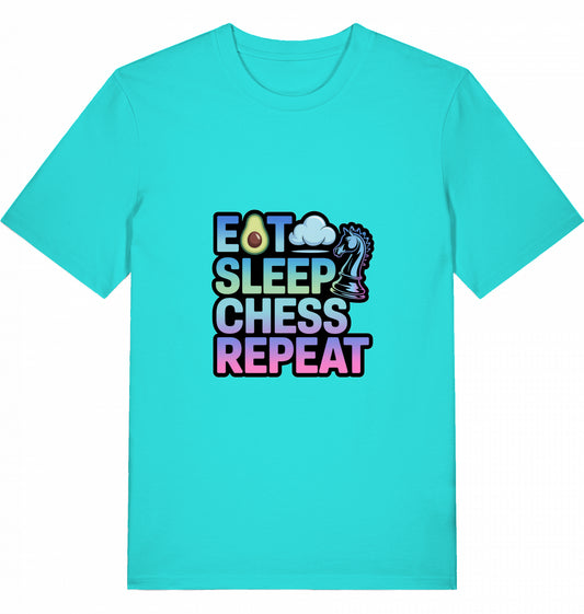Schach T-Shirt Eat Sleep Chess Repeat Herren Männer Bio-Baumwolle Fairtrade
