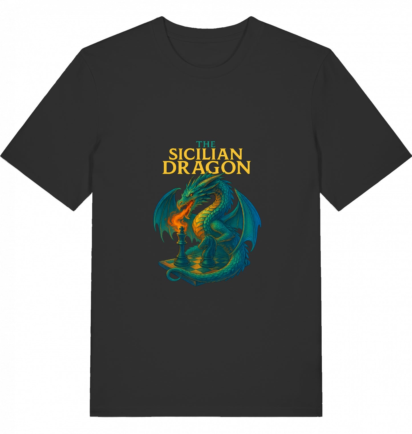 Schach T-Shirt Sicilian Dragon Chess Herren Männer Bio-Baumwolle Fairtrade