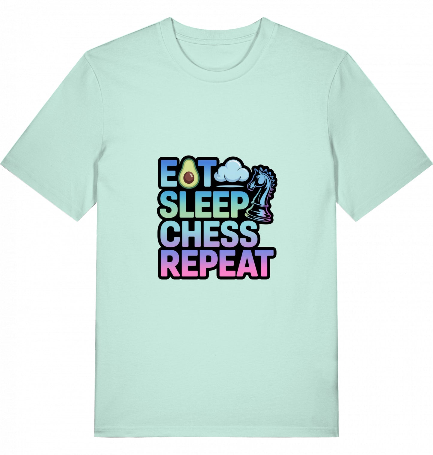 Schach T-Shirt Eat Sleep Chess Repeat Herren Männer Bio-Baumwolle Fairtrade