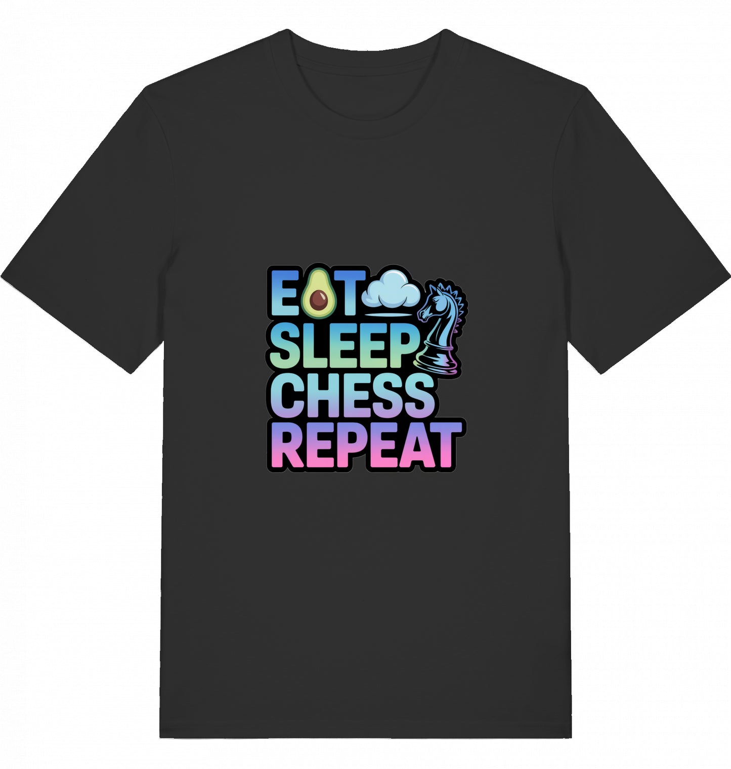 Schach T-Shirt Eat Sleep Chess Repeat Herren Männer Bio-Baumwolle Fairtrade
