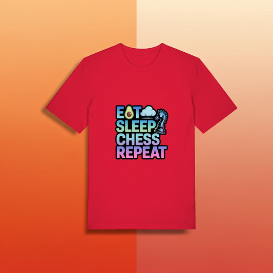 Schach T-Shirt Eat Sleep Chess Repeat Herren Männer Bio-Baumwolle Fairtrade